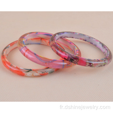 Bracelet en plastique avec motifs imprimés résine bracelets pour femmes